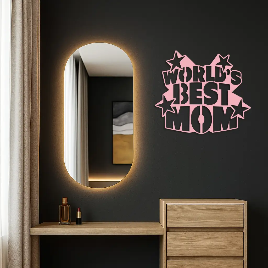 Pink World’s Best Mom Metal Wall Art – Star Design Mother’s Day Gift - KAFGP015 by Enova Art