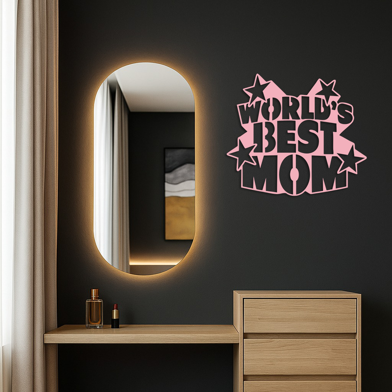 Pink World’s Best Mom Metal Wall Art – Star Design Mother’s Day Gift - KAFGP015 by Enova Art
