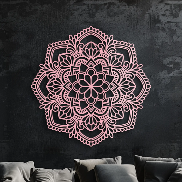 Pink Mandala Metal Wall Art – Intricate Bohemian Design - KAFGP016