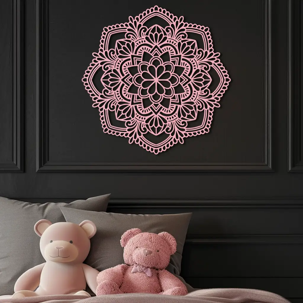 Pink Mandala Metal Wall Art – Intricate Bohemian Design - KAFGP016 by Enova Art