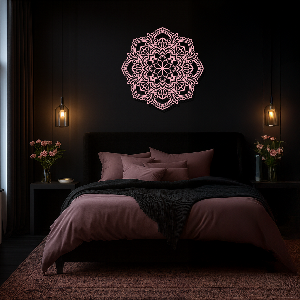 Pink Mandala Metal Wall Art – Intricate Bohemian Design - KAFGP016 by Enova Art
