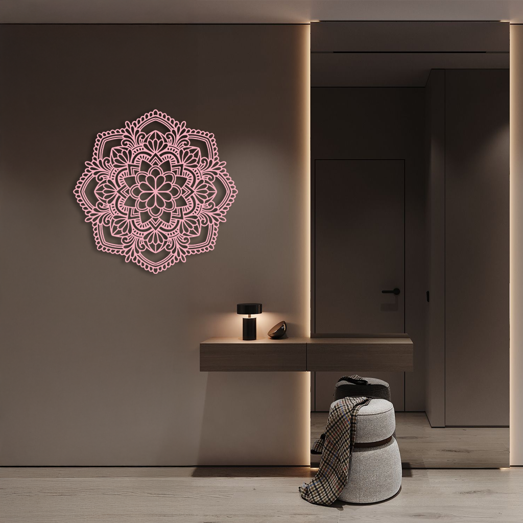 Pink Mandala Metal Wall Art – Intricate Bohemian Design - KAFGP016 by Enova Art