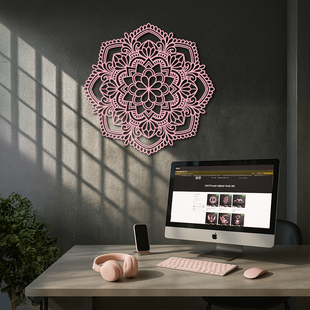 Pink Mandala Metal Wall Art – Intricate Bohemian Design - KAFGP016 by Enova Art