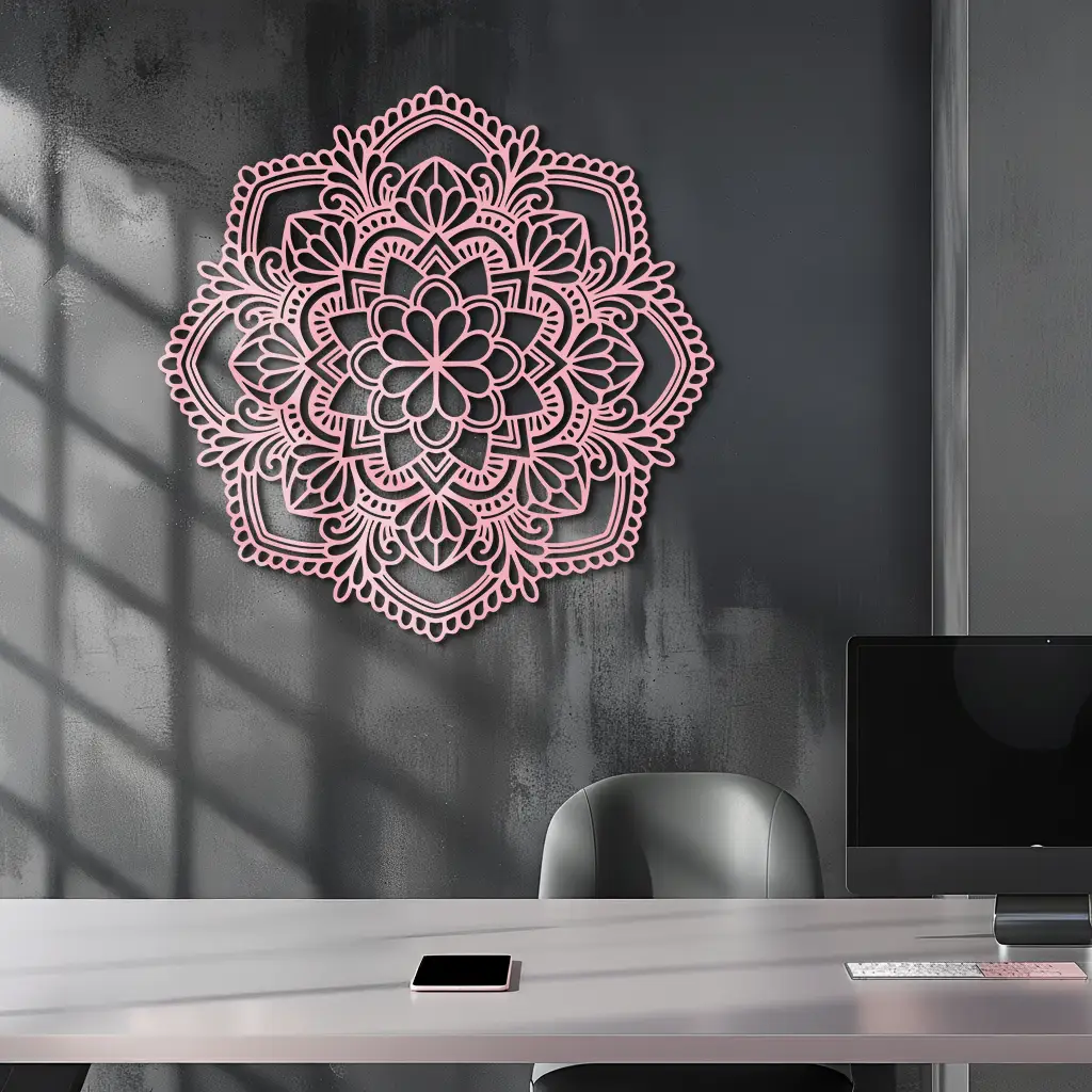 Pink Mandala Metal Wall Art – Intricate Bohemian Design - KAFGP016 by Enova Art