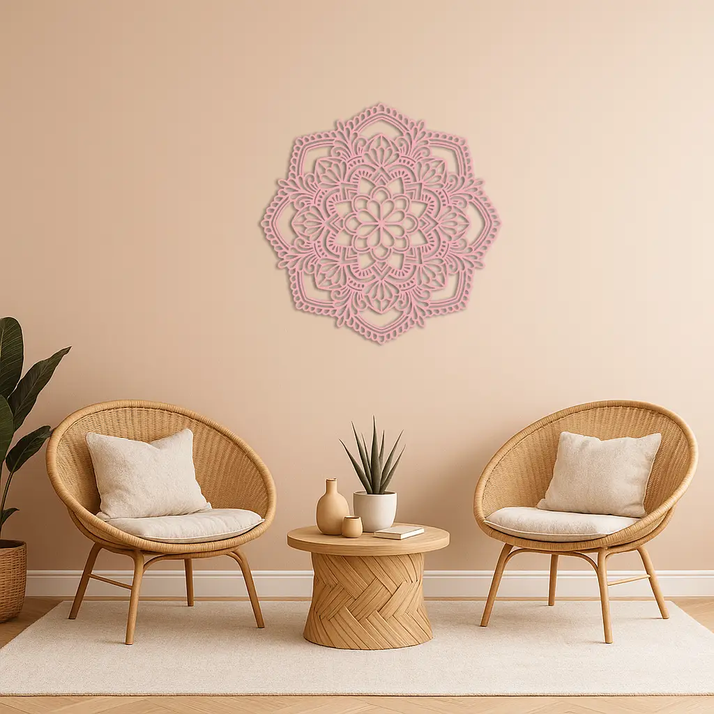 Pink Mandala Metal Wall Art – Intricate Bohemian Design - KAFGP016 by Enova Art