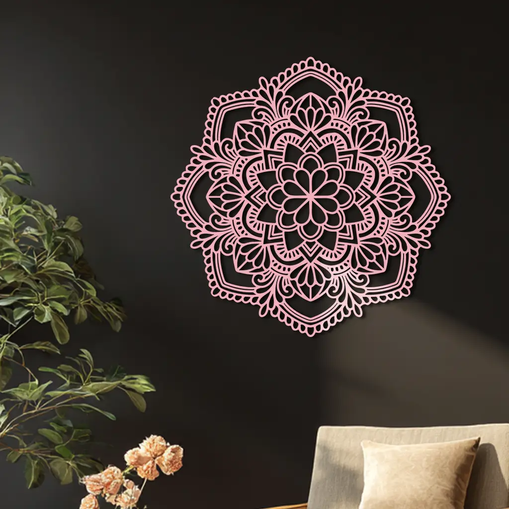Pink Mandala Metal Wall Art – Intricate Bohemian Design - KAFGP016 by Enova Art