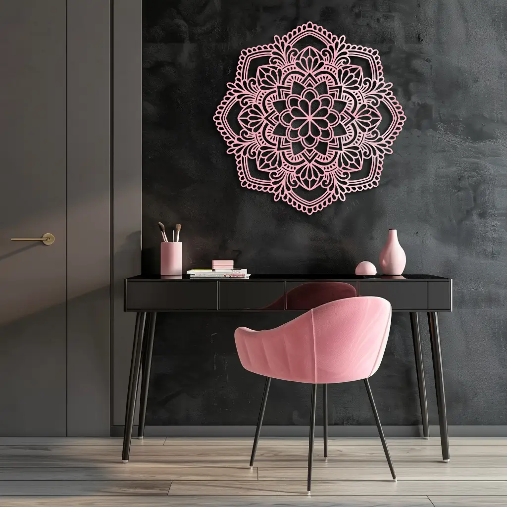 Pink Mandala Metal Wall Art – Intricate Bohemian Design - KAFGP016 by Enova Art