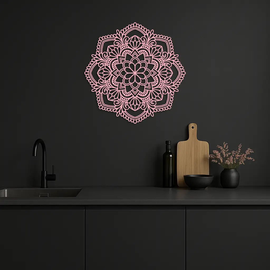 Pink Mandala Metal Wall Art – Intricate Bohemian Design - KAFGP016 by Enova Art