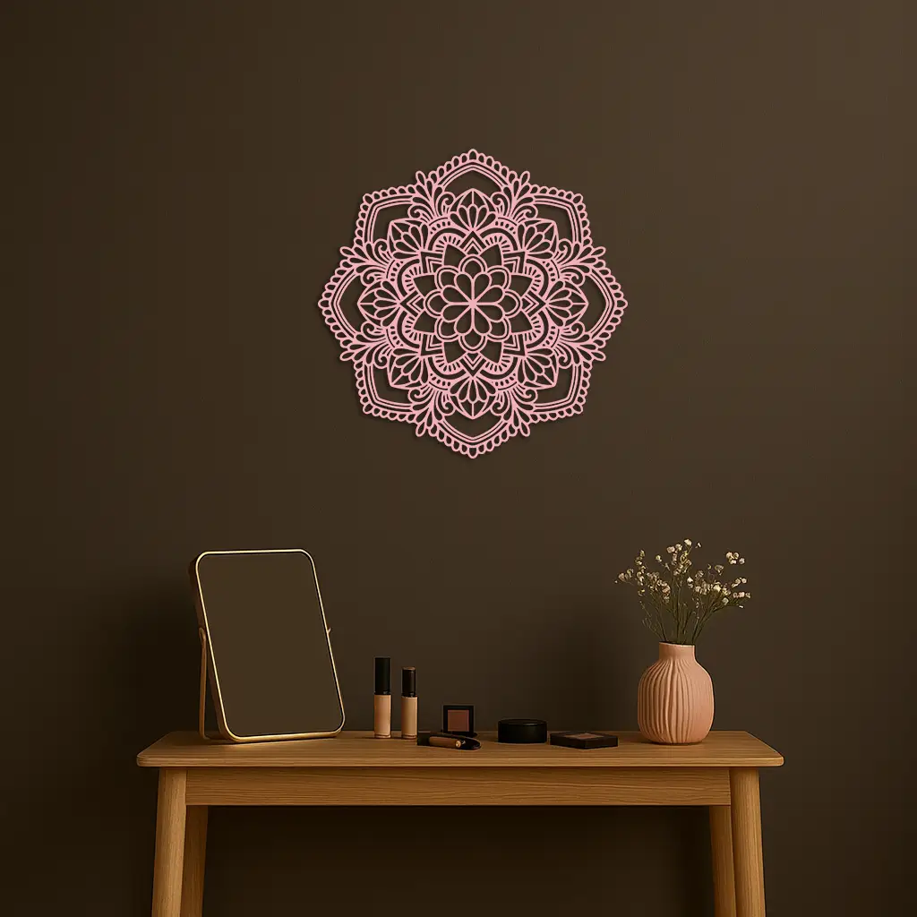 Pink Mandala Metal Wall Art – Intricate Bohemian Design - KAFGP016 by Enova Art