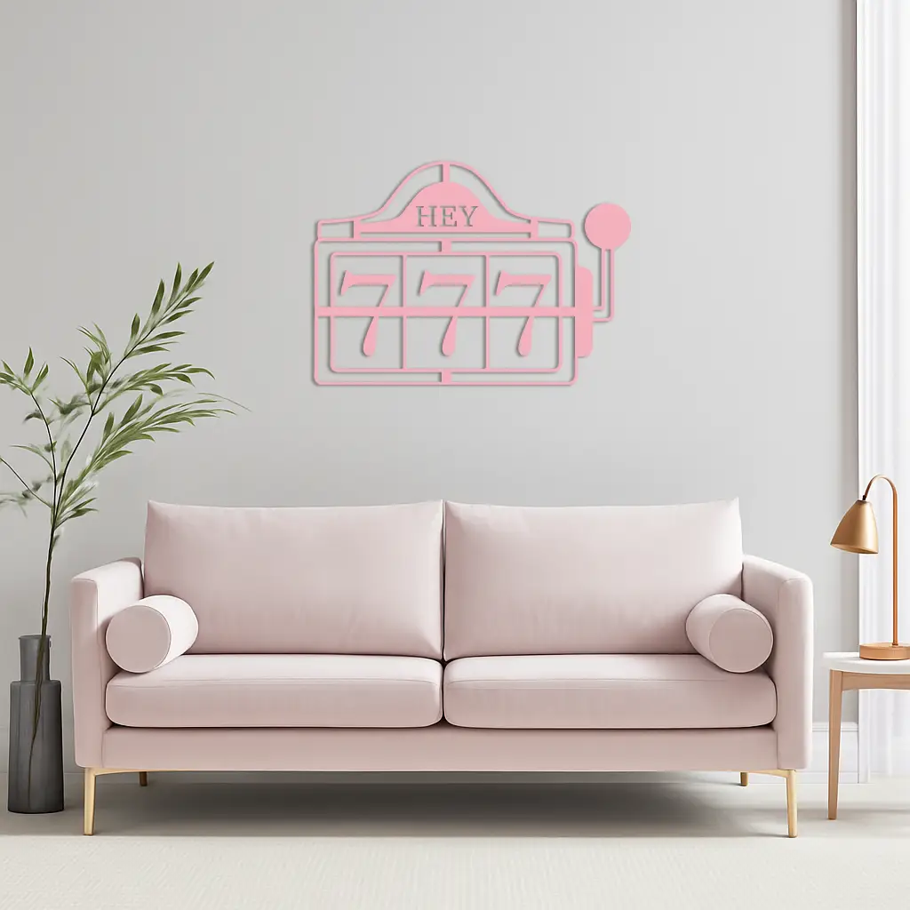 Pink 777 Metal Wall Art – Lucky Casino & Manifest Angel Number Decor - KAFGP017 by Enova Art