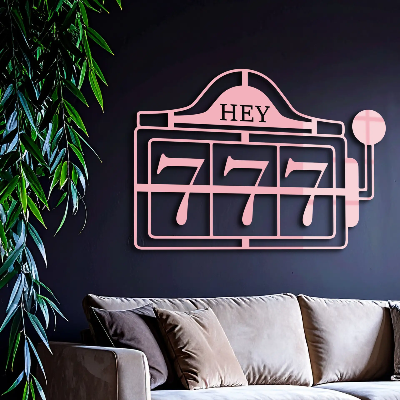 Pink 777 Metal Wall Art – Lucky Casino & Manifest Angel Number Decor - KAFGP017 by Enova Art
