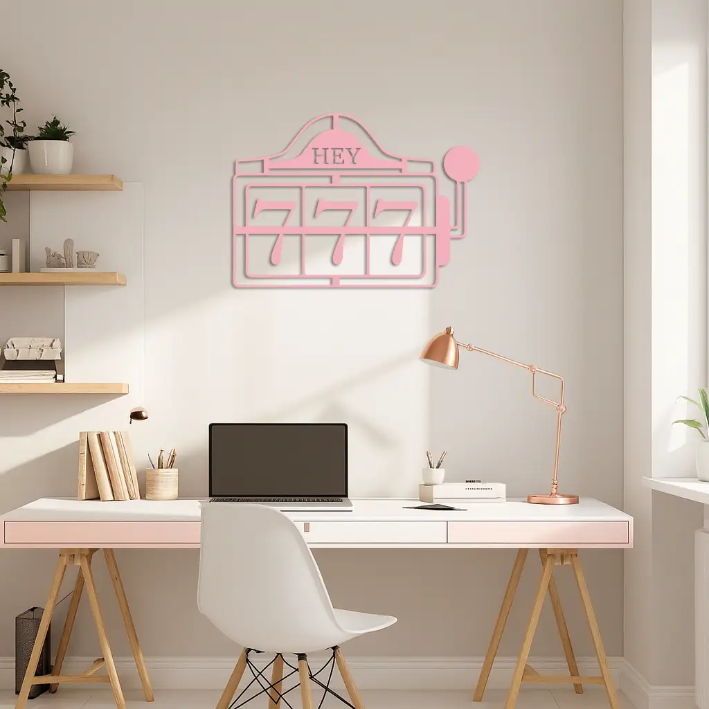 Pink 777 Metal Wall Art – Lucky Casino & Manifest Angel Number Decor - KAFGP017 by Enova Art