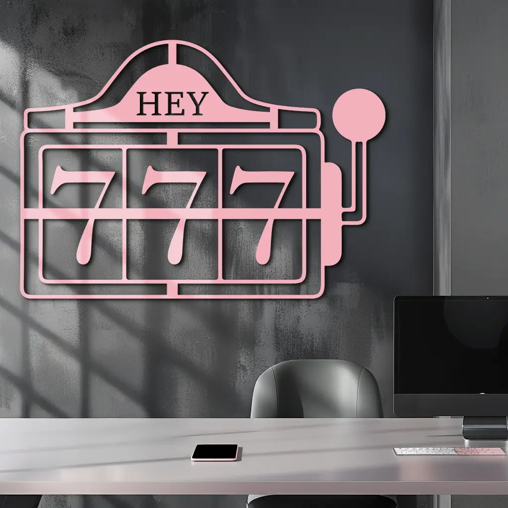 Pink 777 Metal Wall Art – Lucky Casino & Manifest Angel Number Decor - KAFGP017 by Enova Art