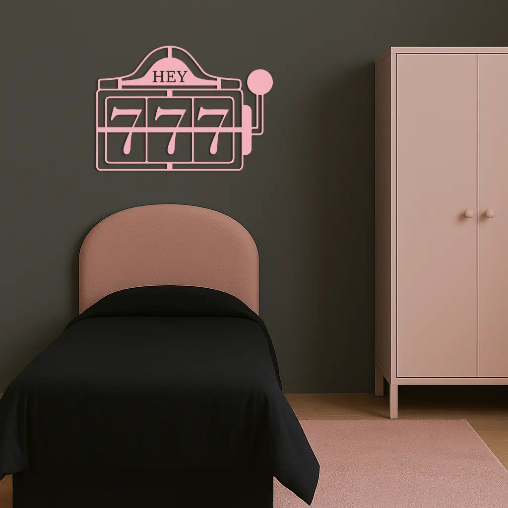 Pink 777 Metal Wall Art – Lucky Casino & Manifest Angel Number Decor - KAFGP017 by Enova Art