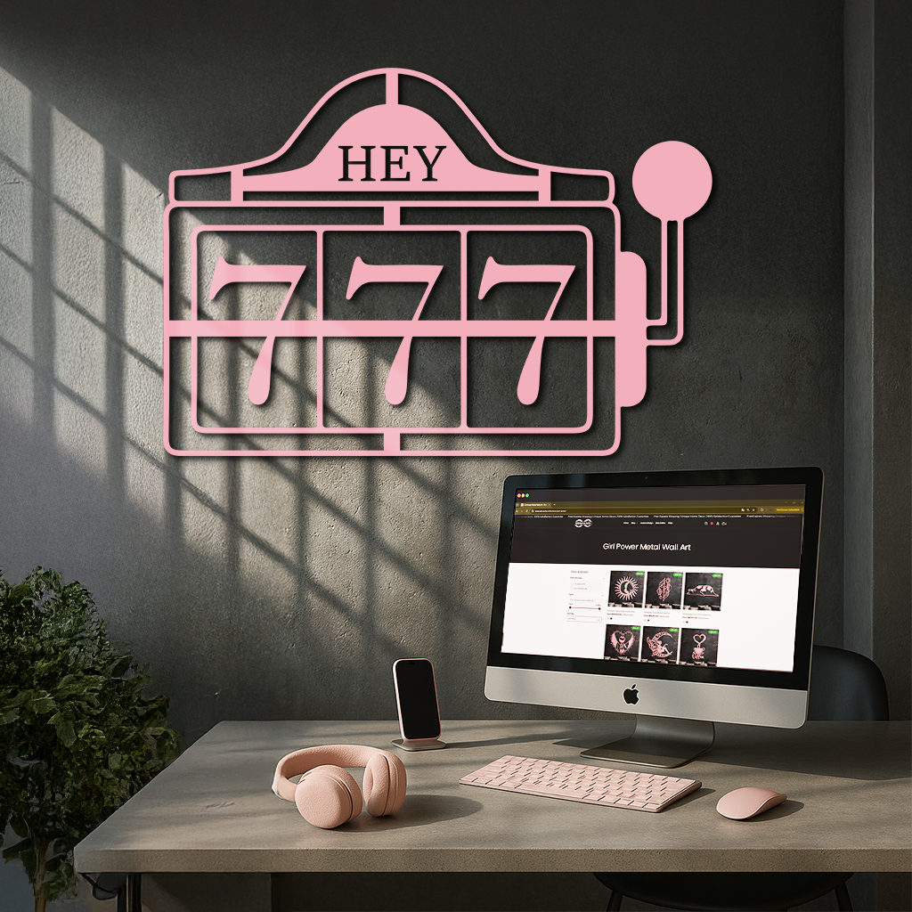 Pink 777 Metal Wall Art – Lucky Casino & Manifest Angel Number Decor - KAFGP017 by Enova Art