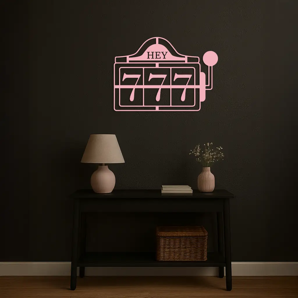 Pink 777 Metal Wall Art – Lucky Casino & Manifest Angel Number Decor - KAFGP017 by Enova Art