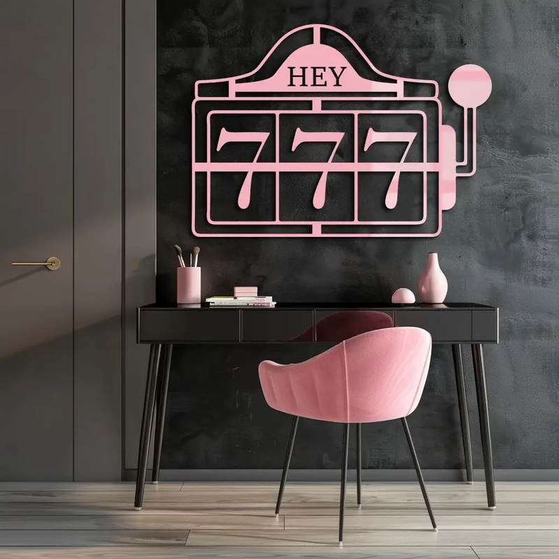 Pink 777 Metal Wall Art – Lucky Casino & Manifest Angel Number Decor - KAFGP017 by Enova Art