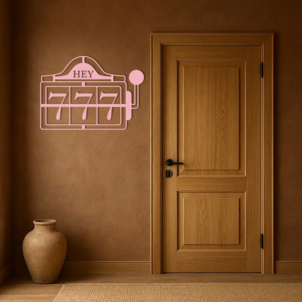 Pink 777 Metal Wall Art – Lucky Casino & Manifest Angel Number Decor - KAFGP017 by Enova Art