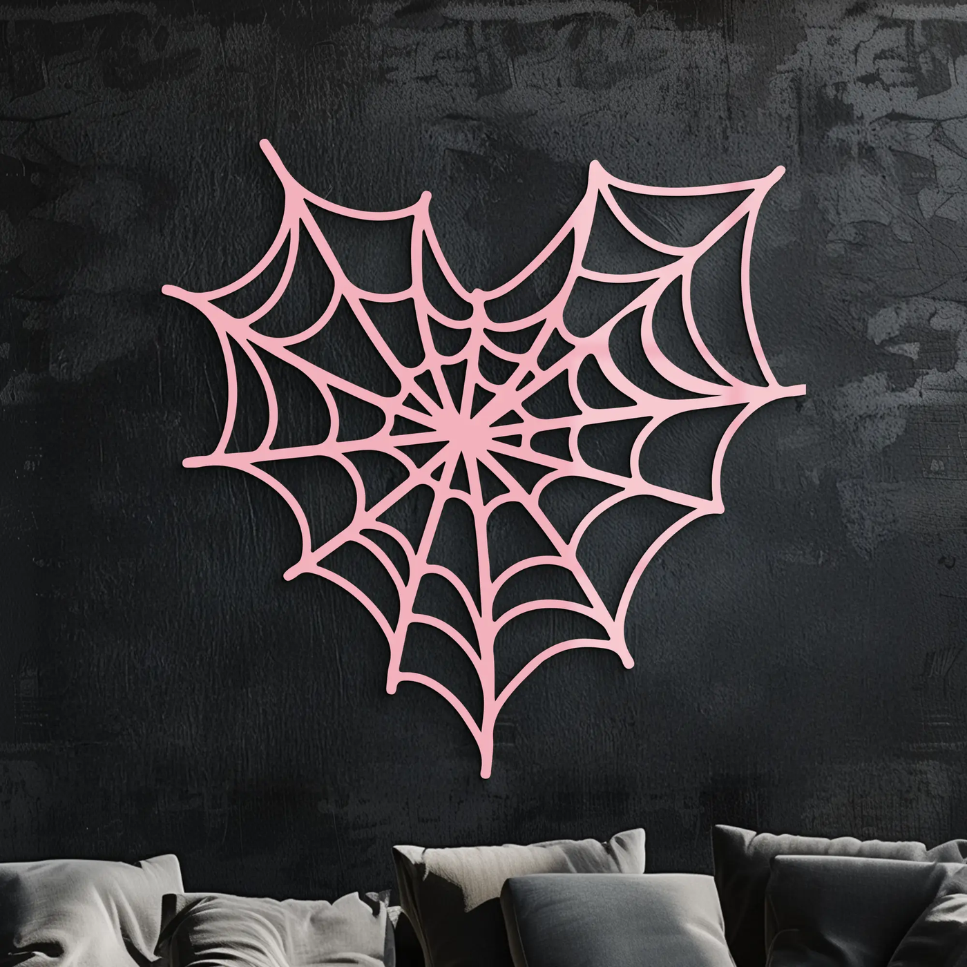 Pink Heart Spider Web Metal Wall Art – Gothic Romantic Decor - KAFGP018 by Enova Art