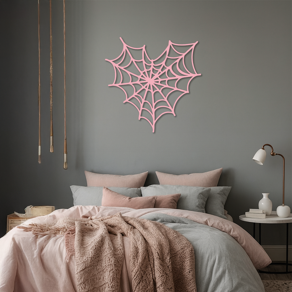 Pink Heart Spider Web Metal Wall Art – Gothic Romantic Decor - KAFGP018 by Enova Art