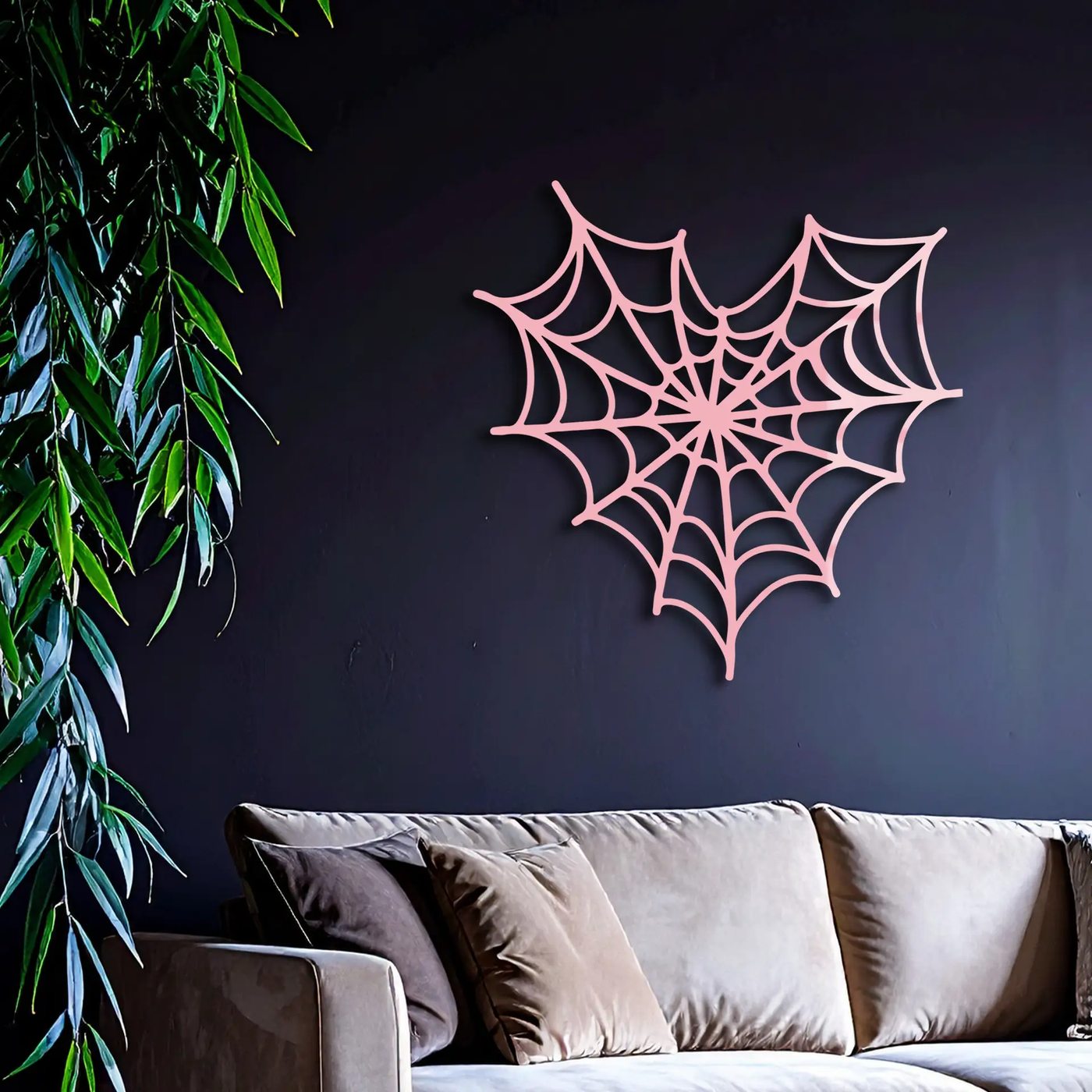 Pink Heart Spider Web Metal Wall Art – Gothic Romantic Decor - KAFGP018 by Enova Art