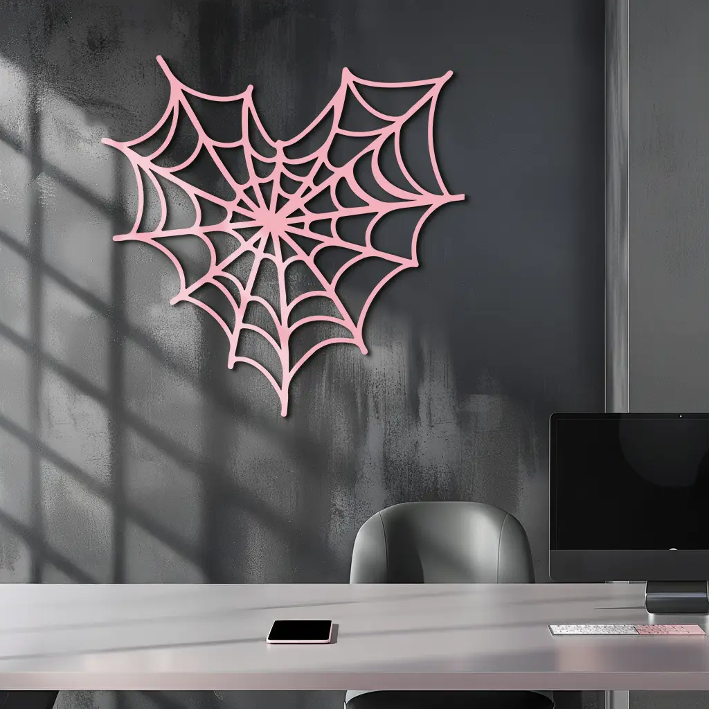 Pink Heart Spider Web Metal Wall Art – Gothic Romantic Decor - KAFGP018 by Enova Art