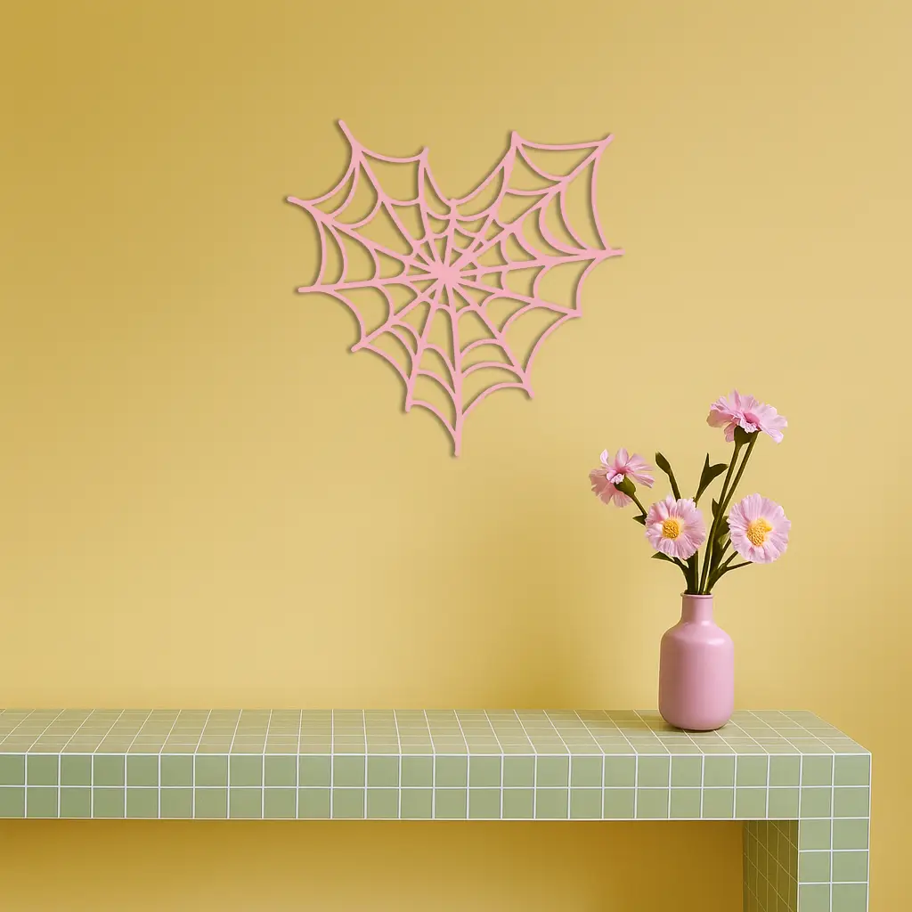 Pink Heart Spider Web Metal Wall Art – Gothic Romantic Decor - KAFGP018 by Enova Art