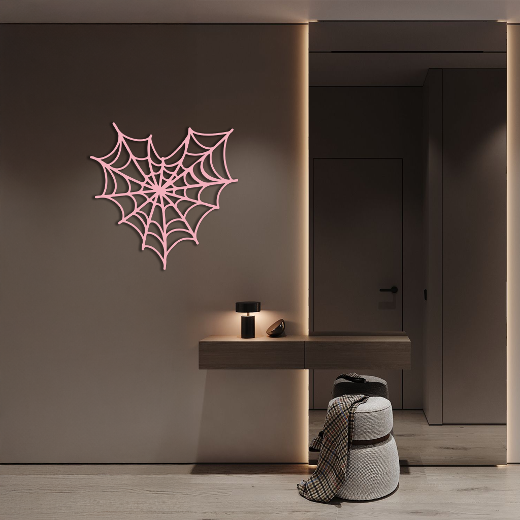 Pink Heart Spider Web Metal Wall Art – Gothic Romantic Decor - KAFGP018 by Enova Art