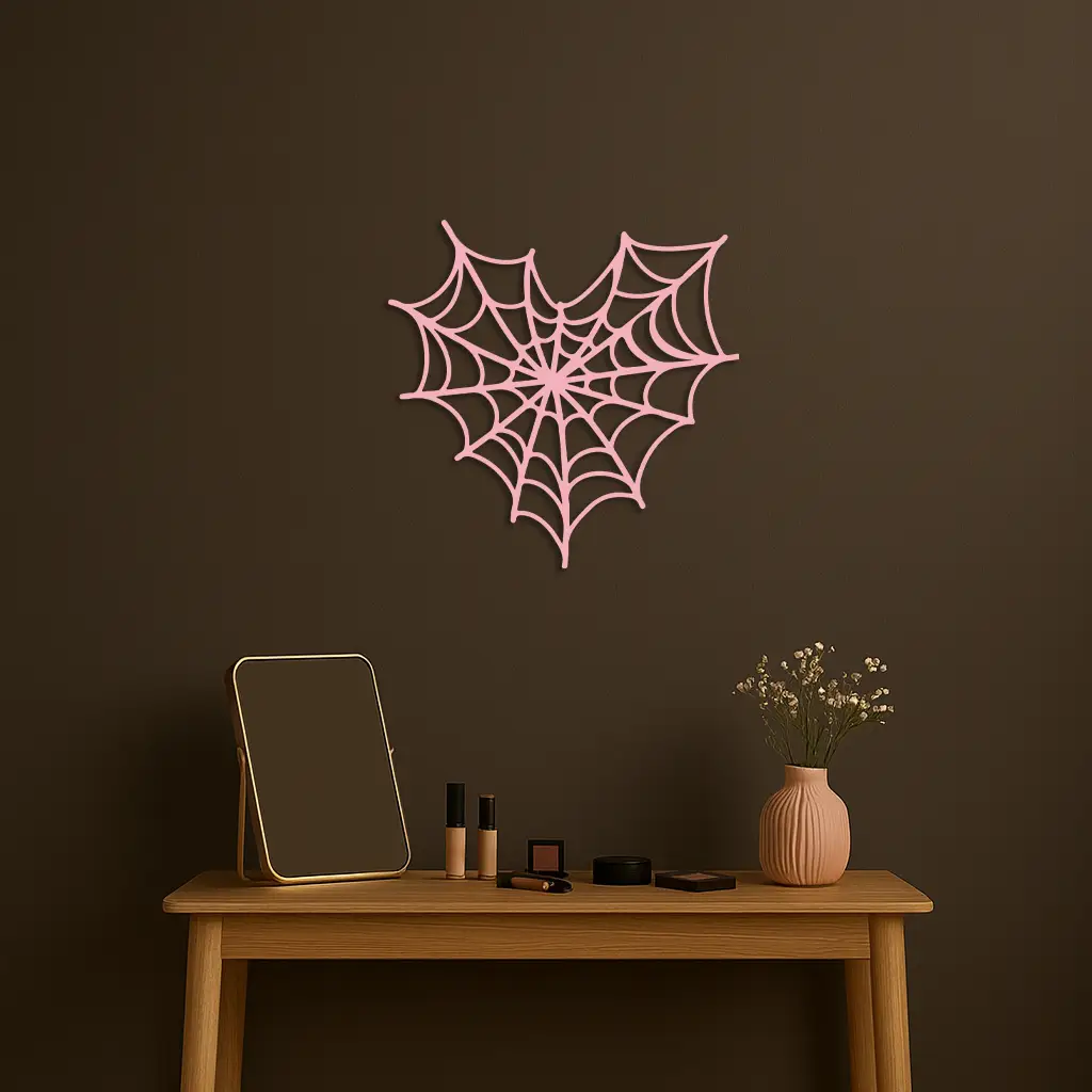 Pink Heart Spider Web Metal Wall Art – Gothic Romantic Decor - KAFGP018 by Enova Art