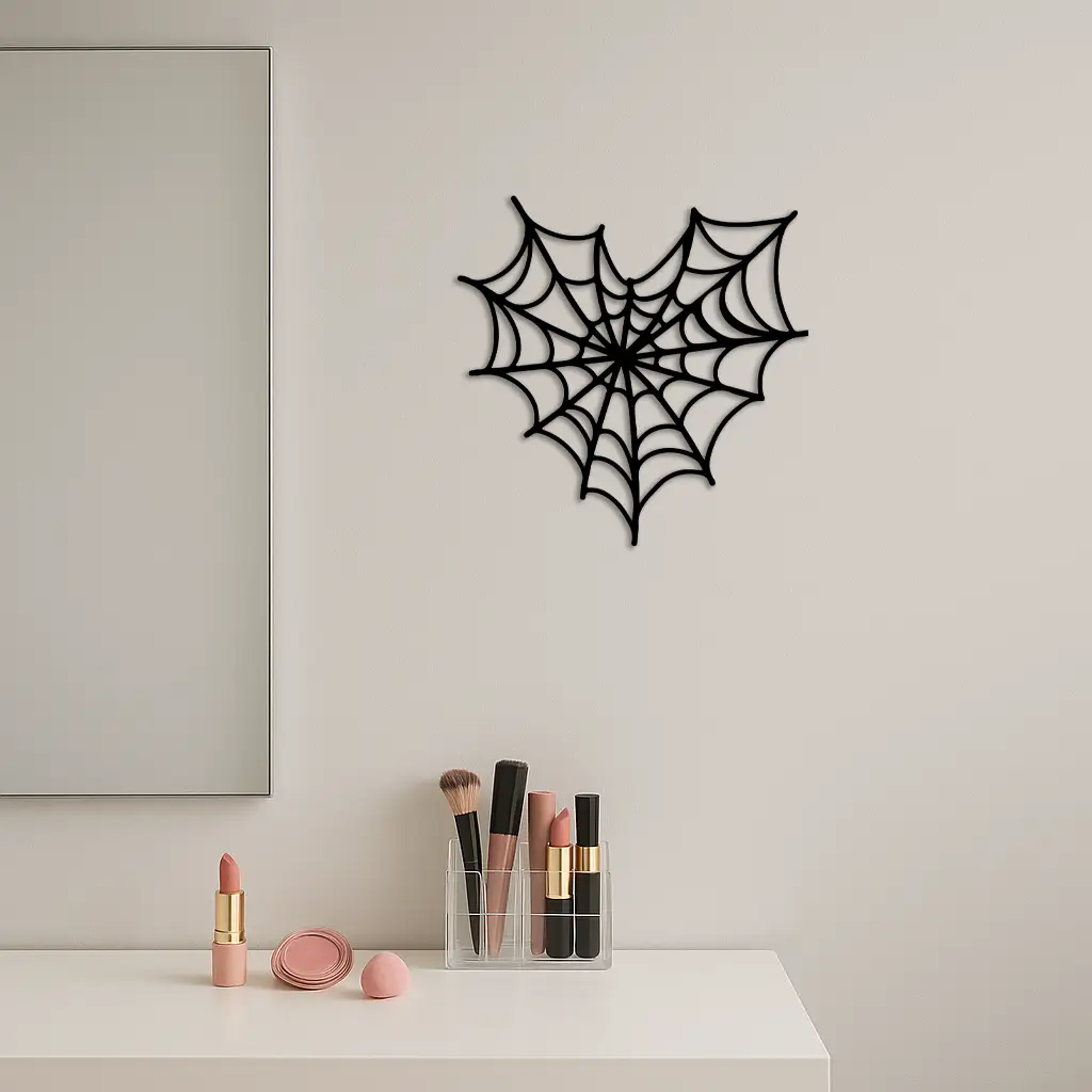 Pink Heart Spider Web Metal Wall Art – Gothic Romantic Decor - KAFGP018 by Enova Art