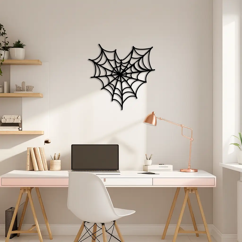 Pink Heart Spider Web Metal Wall Art – Gothic Romantic Decor - KAFGP018 by Enova Art