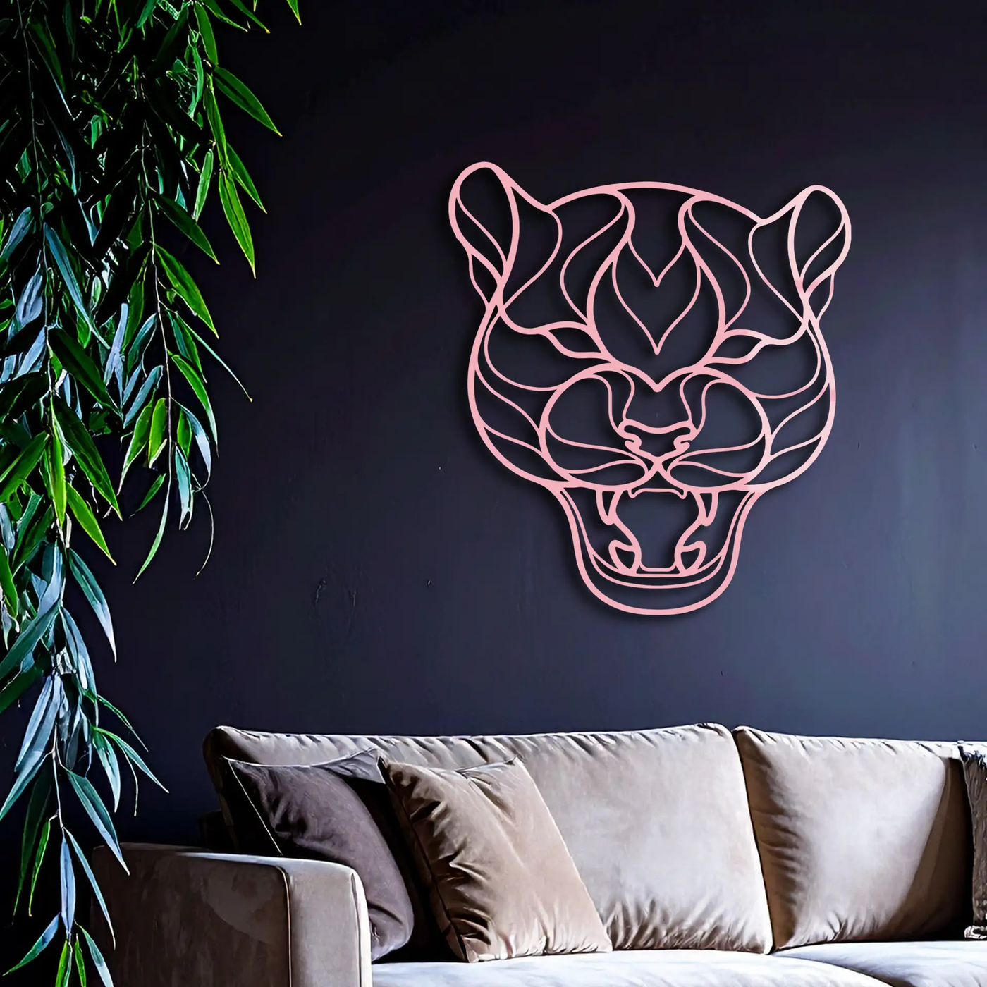 Pink Panther Head Metal Wall Art – Geometric Wild Cat Silhouette Decor - KAFGP019 by Enova Art