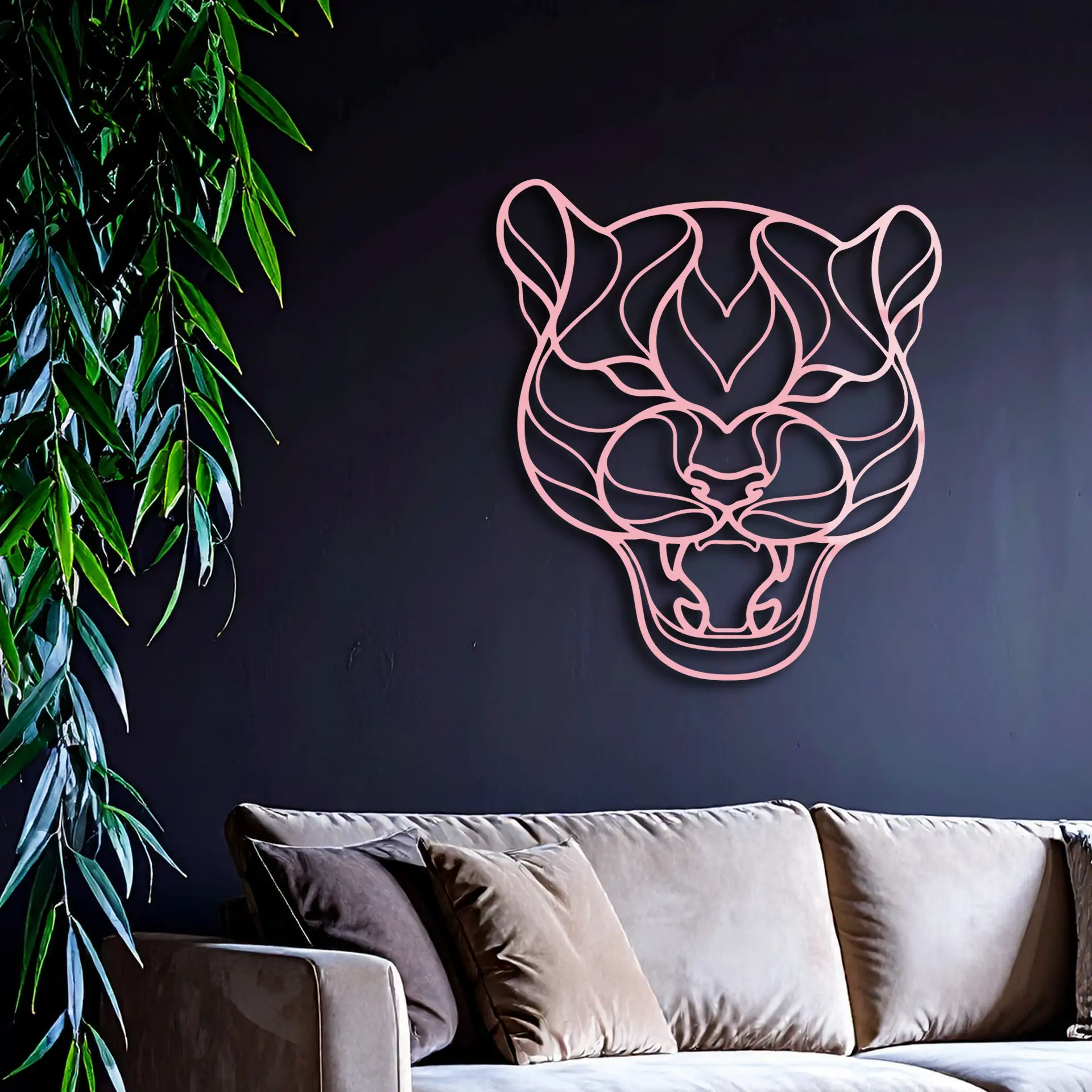 Pink Panther Head Metal Wall Art – Geometric Wild Cat Silhouette Decor - KAFGP019 by Enova Art