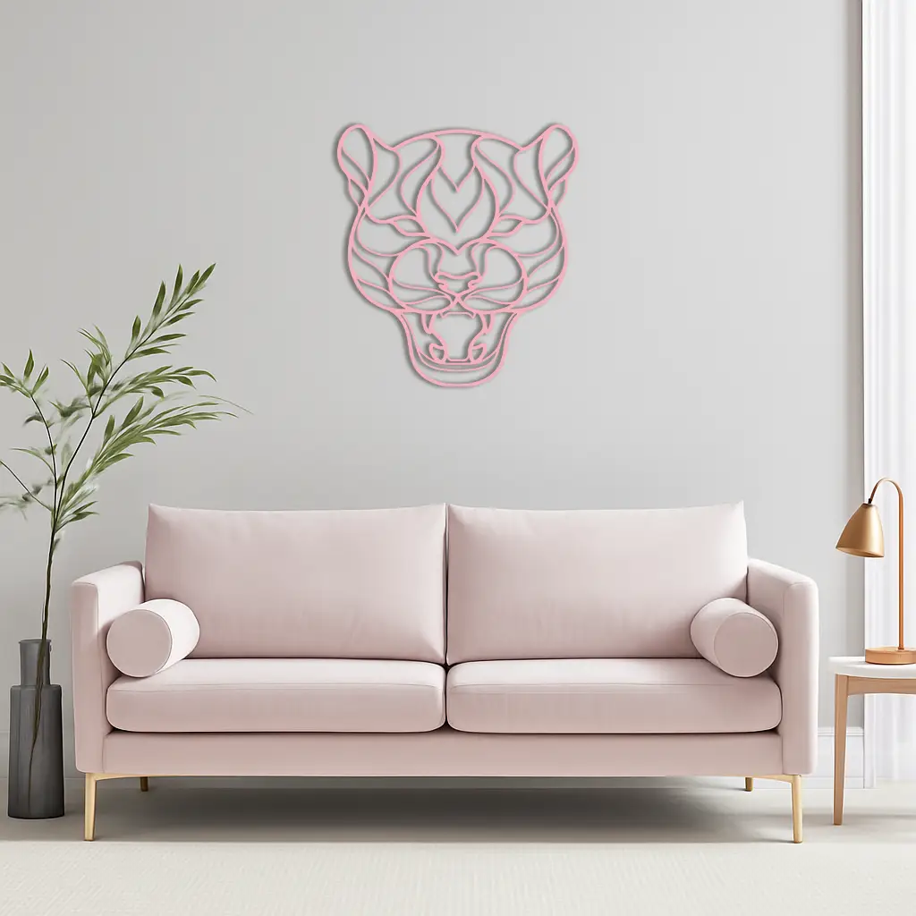 Pink Panther Head Metal Wall Art – Geometric Wild Cat Silhouette Decor - KAFGP019 by Enova Art