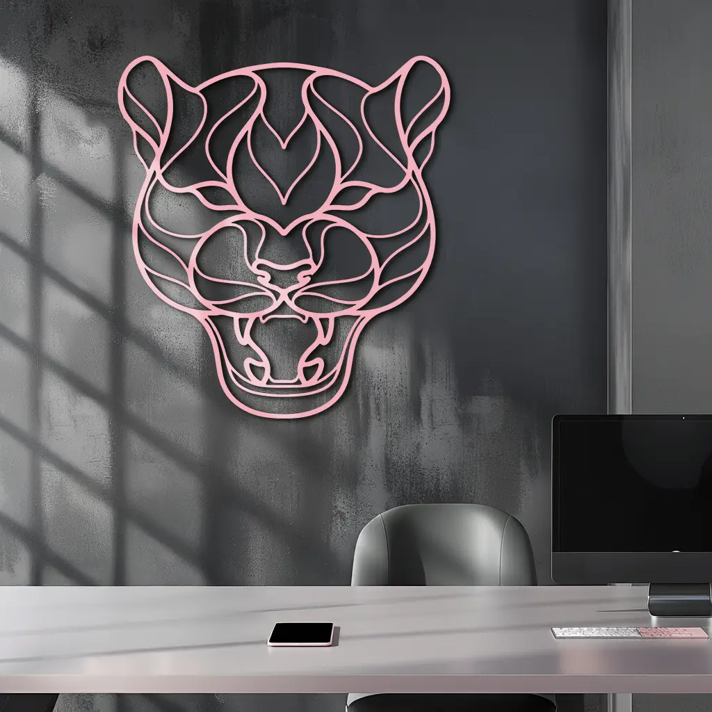 Pink Panther Head Metal Wall Art – Geometric Wild Cat Silhouette Decor - KAFGP019 by Enova Art