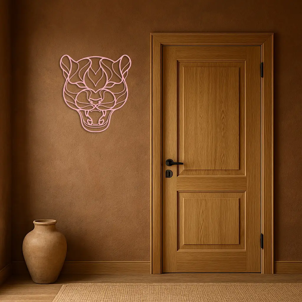 Pink Panther Head Metal Wall Art – Geometric Wild Cat Silhouette Decor - KAFGP019 by Enova Art