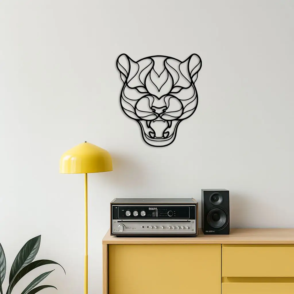 Pink Panther Head Metal Wall Art – Geometric Wild Cat Silhouette Decor - KAFGP019 by Enova Art