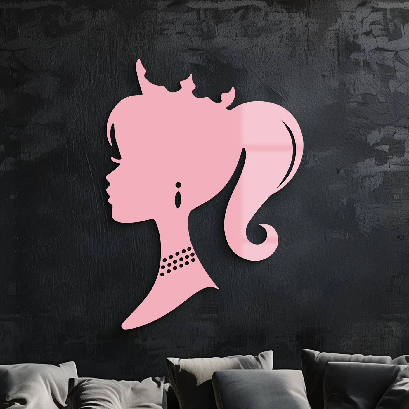 Pink Barbie Silhouette Metal Wall Art – Crowned Princess Profile Decor - KAFGP021 by Enova Art