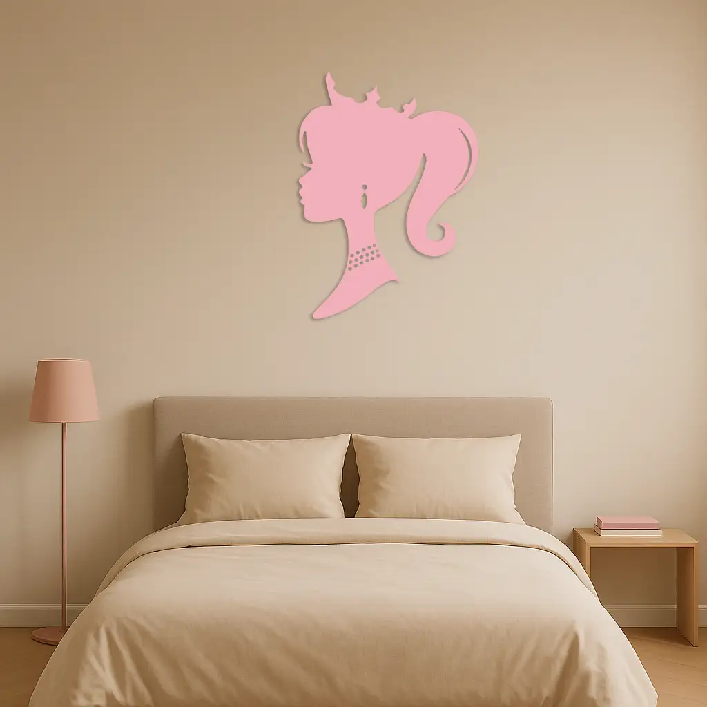 Pink Barbie Silhouette Metal Wall Art – Crowned Princess Profile Decor - KAFGP021 by Enova Art