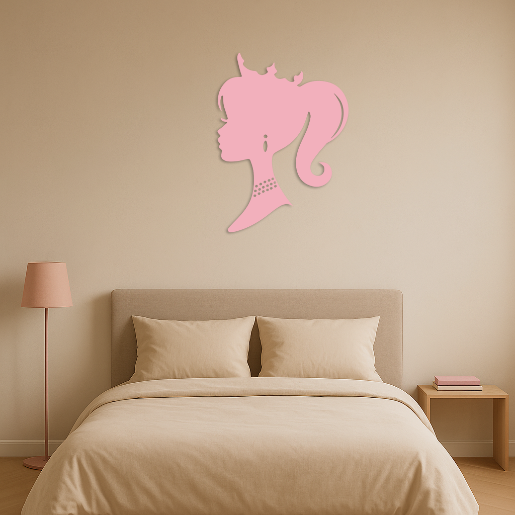 Pink Barbie Silhouette Metal Wall Art – Crowned Princess Profile Decor - KAFGP021 by Enova Art