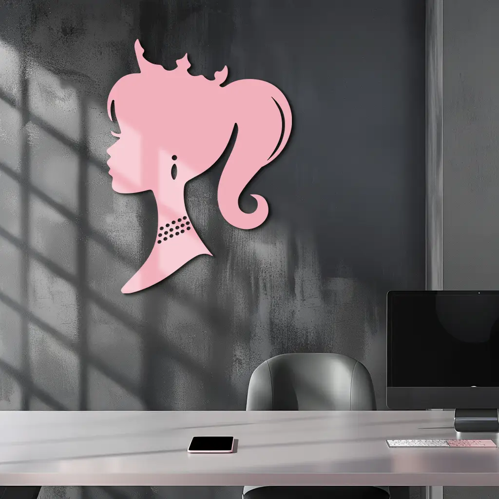 Pink Barbie Silhouette Metal Wall Art – Crowned Princess Profile Decor - KAFGP021 by Enova Art