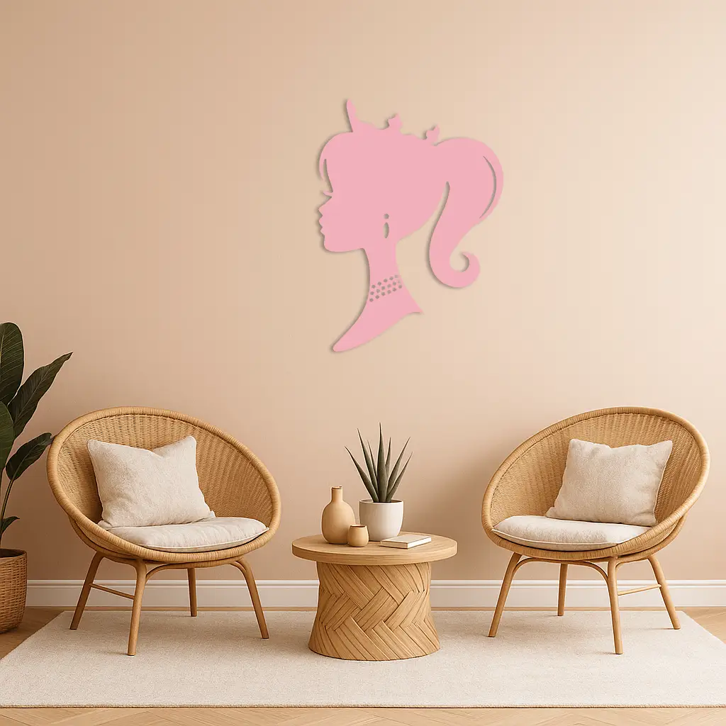 Pink Barbie Silhouette Metal Wall Art – Crowned Princess Profile Decor - KAFGP021 by Enova Art