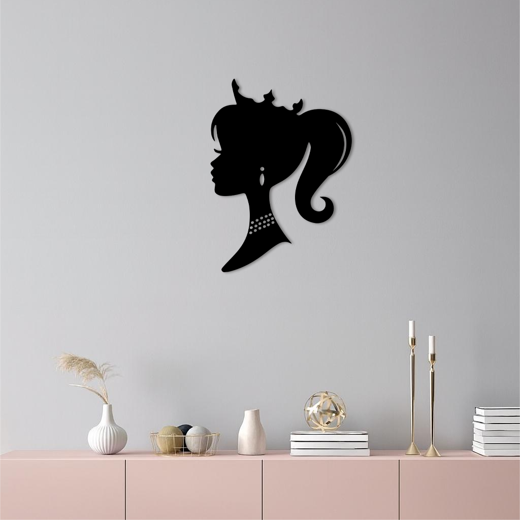 Pink Barbie Silhouette Metal Wall Art – Crowned Princess Profile Decor - KAFGP021 by Enova Art