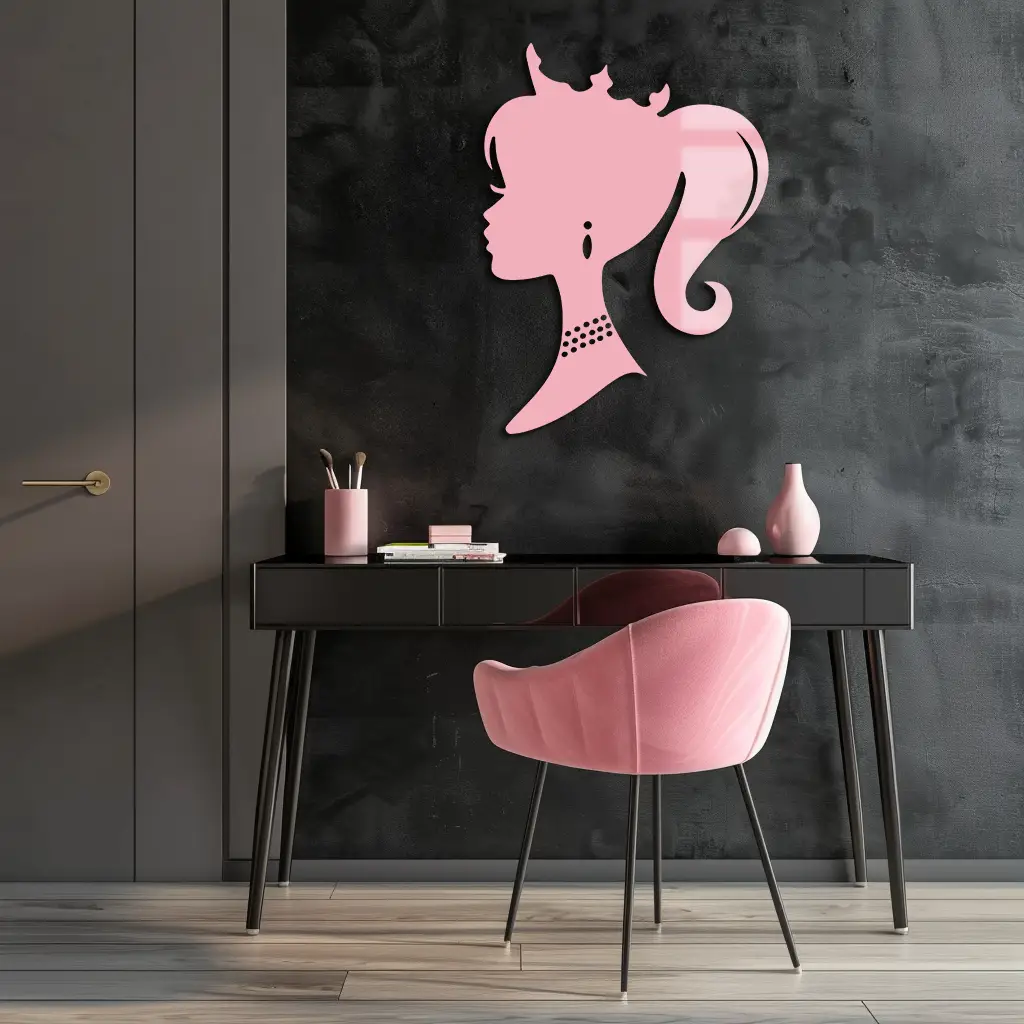 Pink Barbie Silhouette Metal Wall Art – Crowned Princess Profile Decor - KAFGP021 by Enova Art