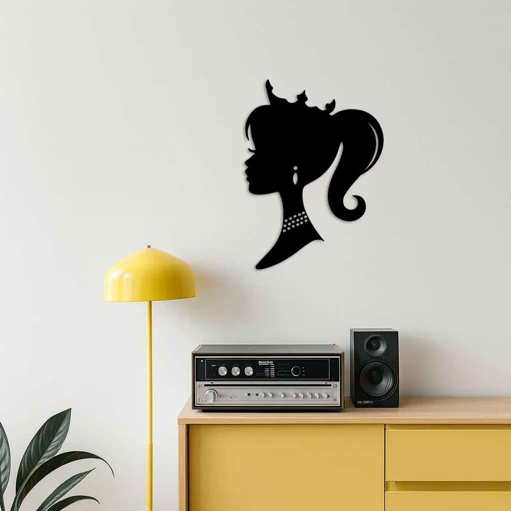 Pink Barbie Silhouette Metal Wall Art – Crowned Princess Profile Decor - KAFGP021 by Enova Art
