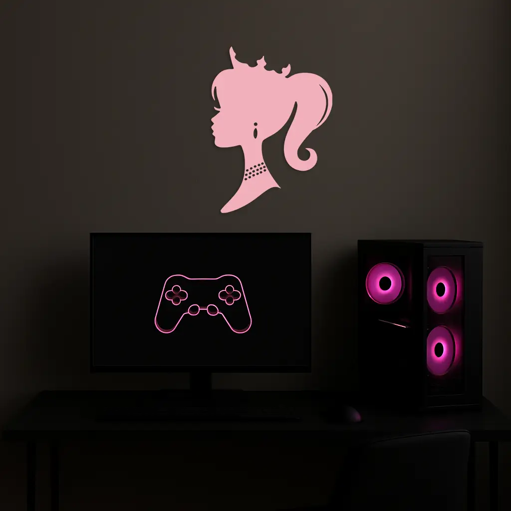 Pink Barbie Silhouette Metal Wall Art – Crowned Princess Profile Decor - KAFGP021 by Enova Art