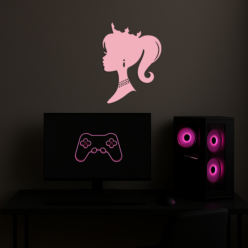 Pink Barbie Silhouette Metal Wall Art – Crowned Princess Profile Decor - KAFGP021 by Enova Art