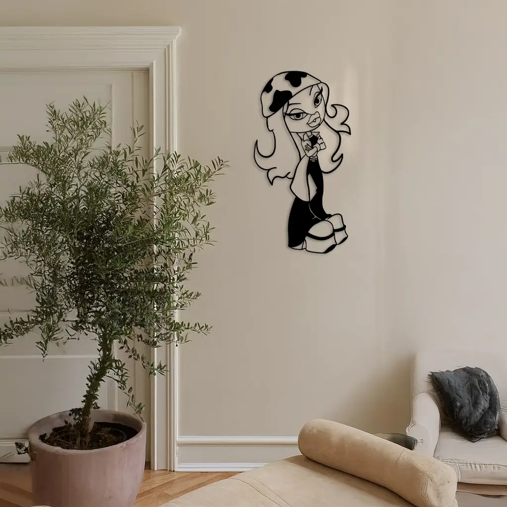 Pink Bratz Girl Metal Wall Art – Fashion Doll Inspired Silhouette Decor - KAFGP022 by Enova Art