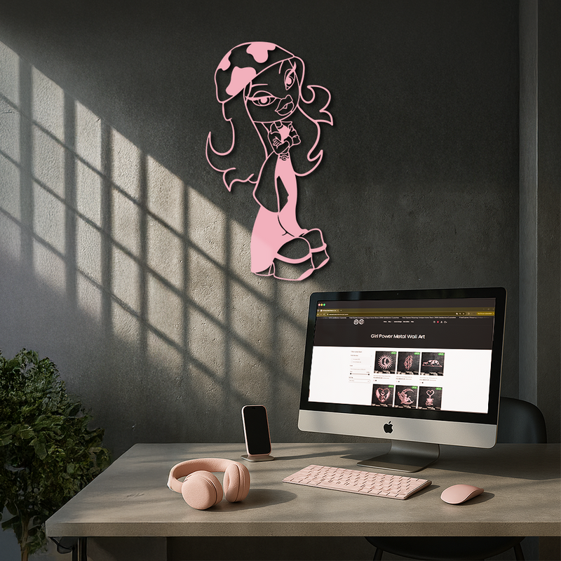 Pink Bratz Girl Metal Wall Art – Fashion Doll Inspired Silhouette Decor - KAFGP022 by Enova Art