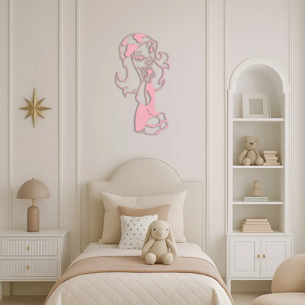 Pink Bratz Girl Metal Wall Art – Fashion Doll Inspired Silhouette Decor - KAFGP022 by Enova Art
